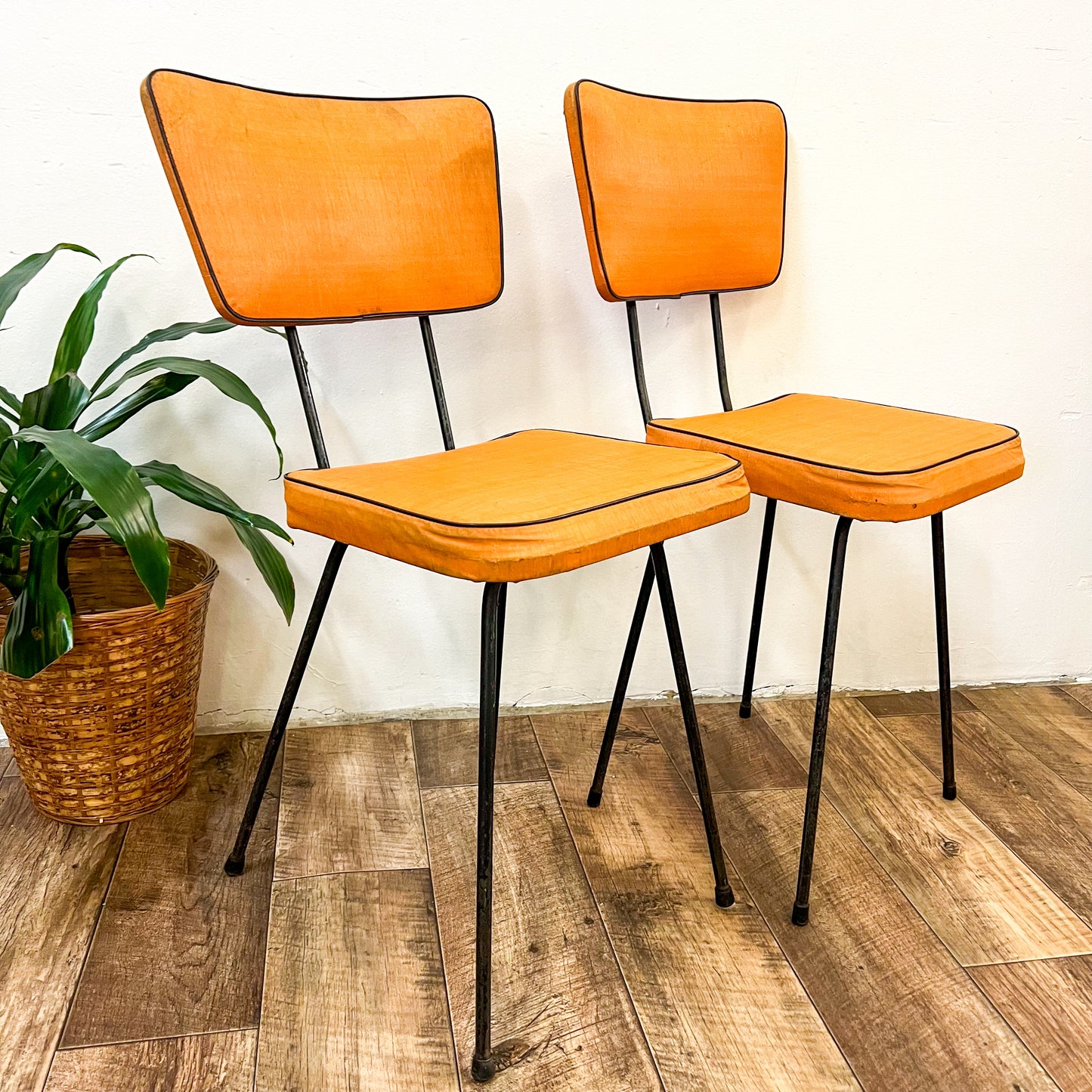 Retro Orange Chairs with black steel legs set of 2