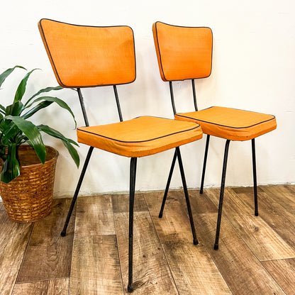 Retro Orange Chairs with black steel legs set of 2