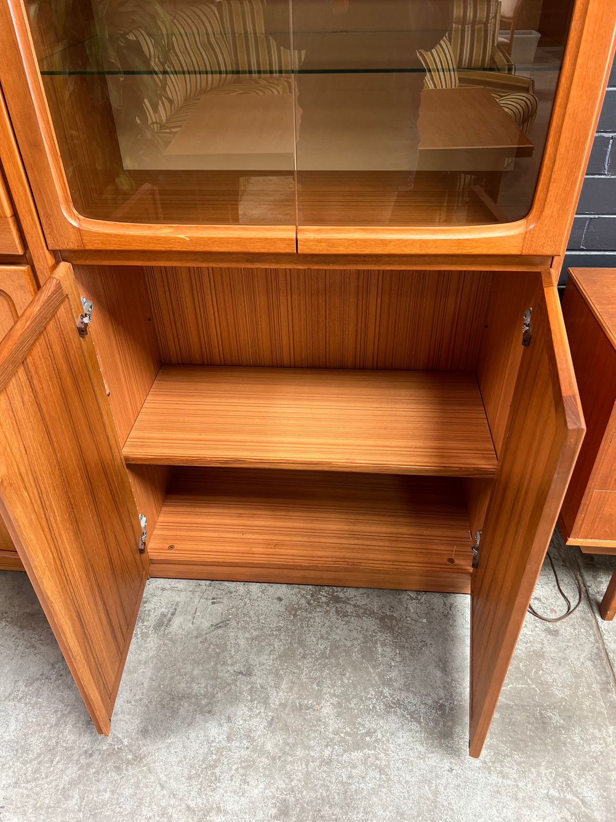 Pair of Vintage Chiswell Mid-Century Timber Display Cabinets with Cocktail Bar