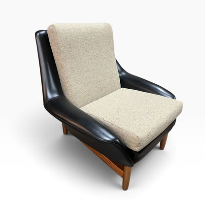 #2 Danish Deluxe Armchair – Black Vinyl & Cream Upholstery