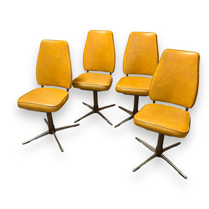 Mustard Swivel Dining Chairs and Round white top Table – 5-Piece Retro Set