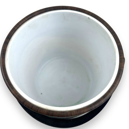 Irvinware USA Made MCM Faux Plastic Vinyl Wood Grain Lidded Ice Bucket
