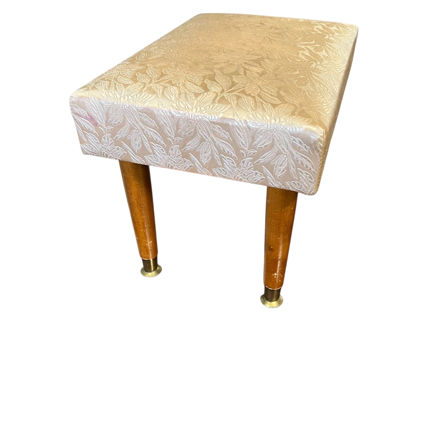 Footstool – Gold Floral Upholstery & Tapered Legs
