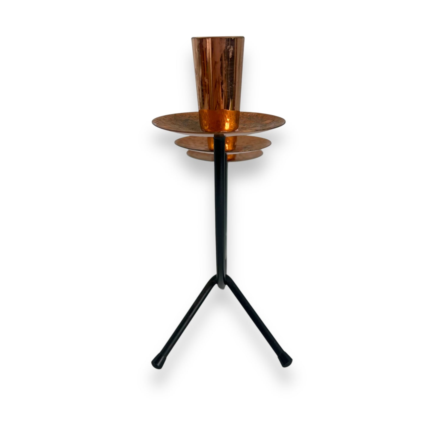 MCM 3-Arm Candle Holder with Copper Detailing | Vintage Metal Candelabra