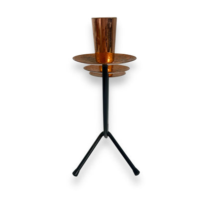 MCM 3-Arm Candle Holder with Copper Detailing | Vintage Metal Candelabra