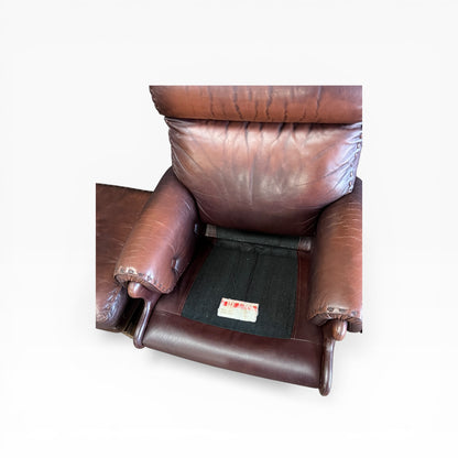 Moran Brown Leather Armchair with footrest