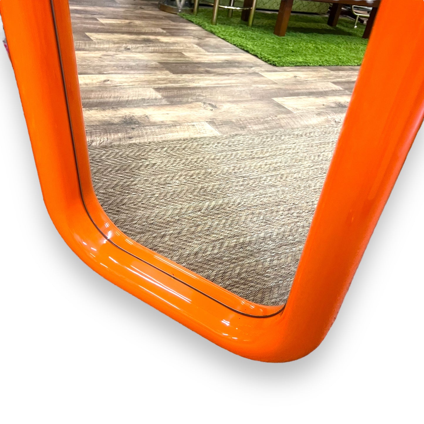 Retro Orange Rectangle Large Plastic Bulbous Mirror
