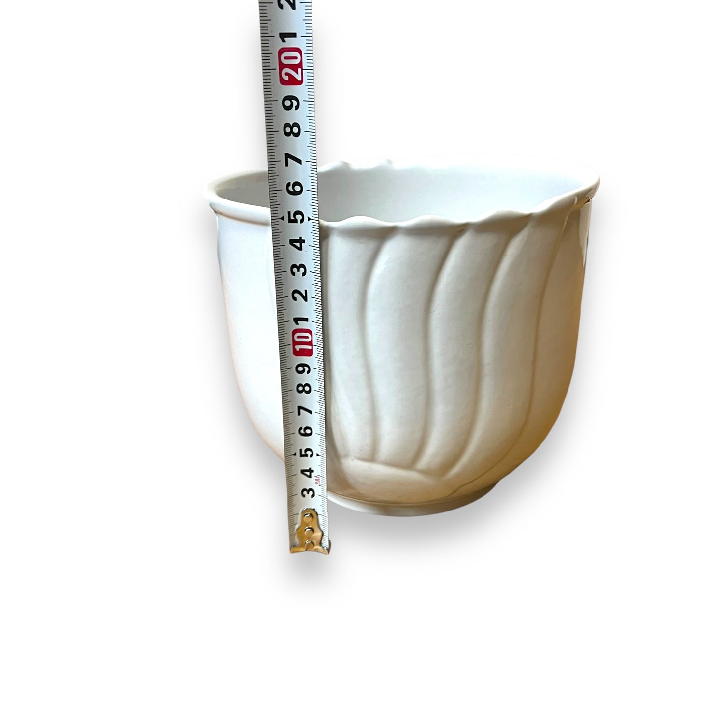 White Ceramic Plant Pot with Fluted Design