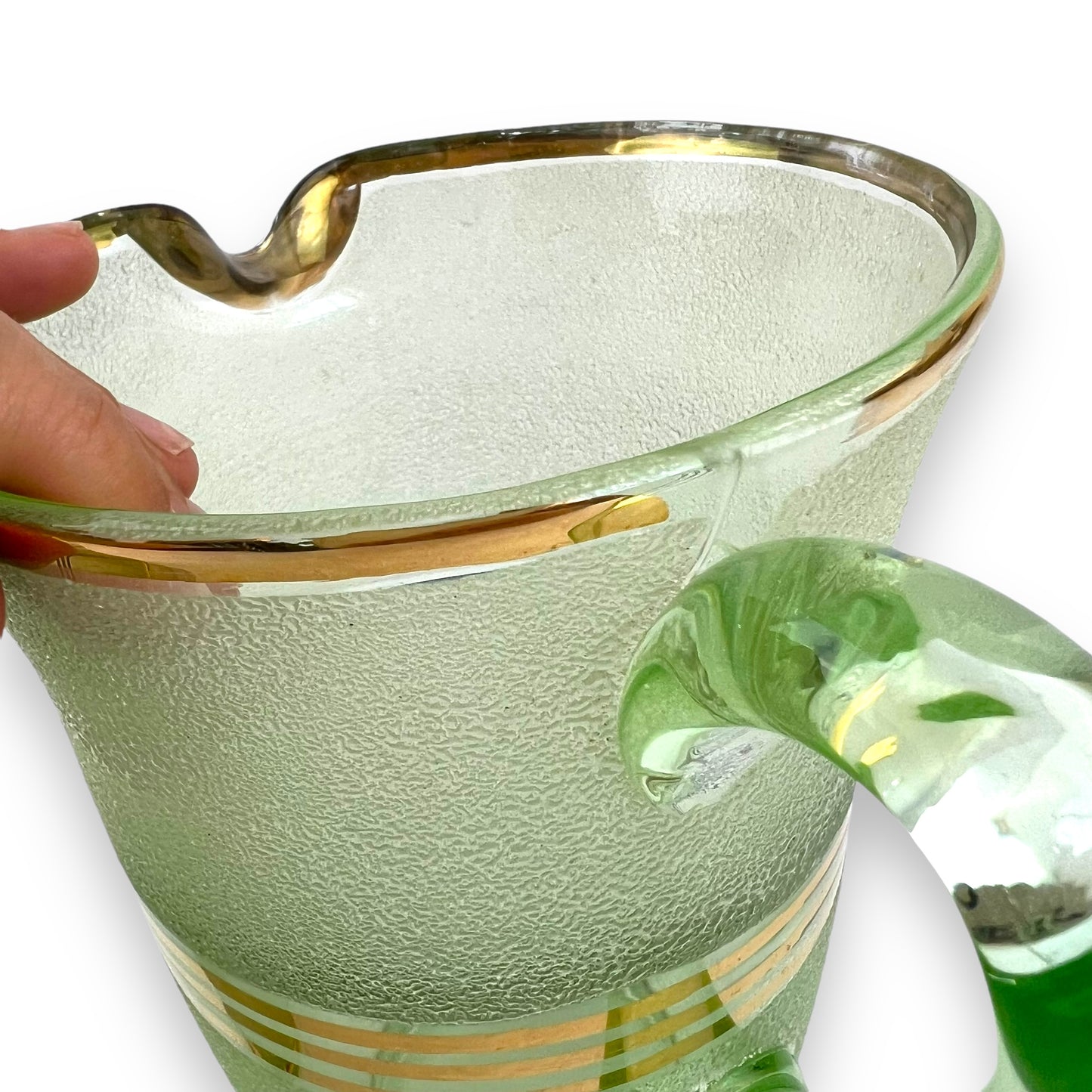 Frosted green glass jug and glass set