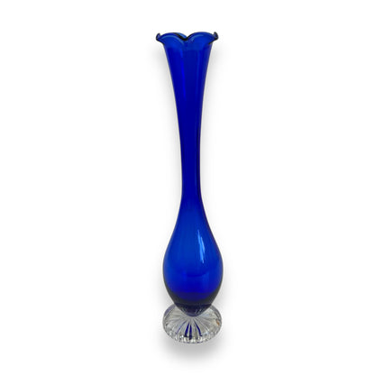 Cobalt Blue Art Glass Vase with Clear Base