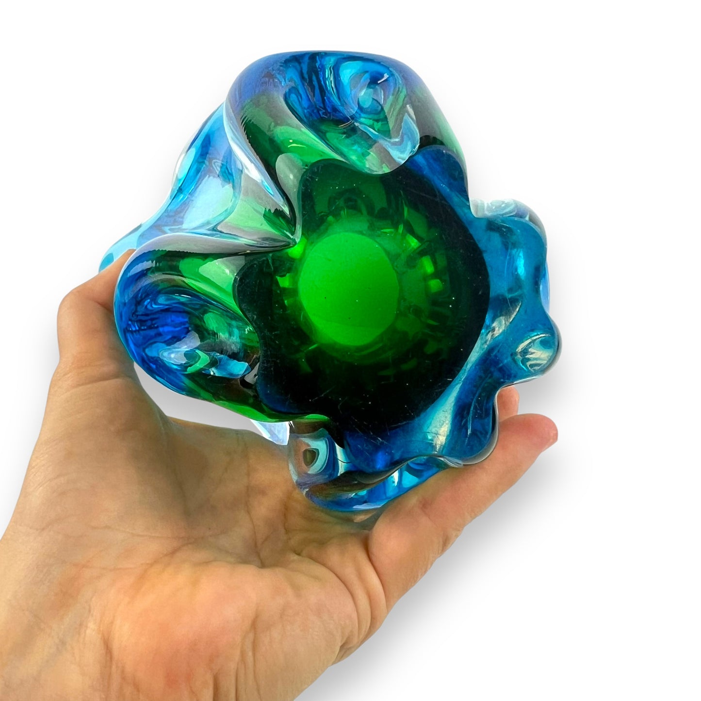 Blue and Green Art Glass handkerchief vase