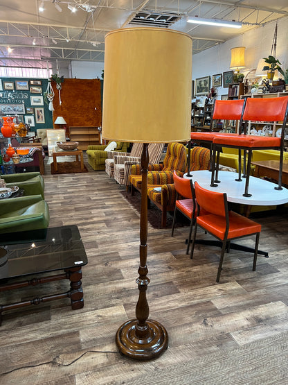 Timber Floor Lamp with Mustard Drum Shade