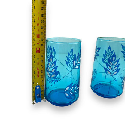 Libbey Blue Leaf Pattern Glass Set of 2