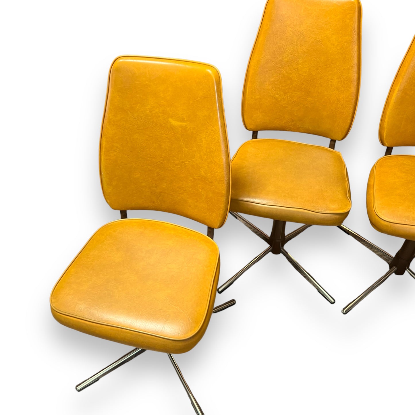Mustard Swivel Dining Chairs and Round white top Table – 5-Piece Retro Set