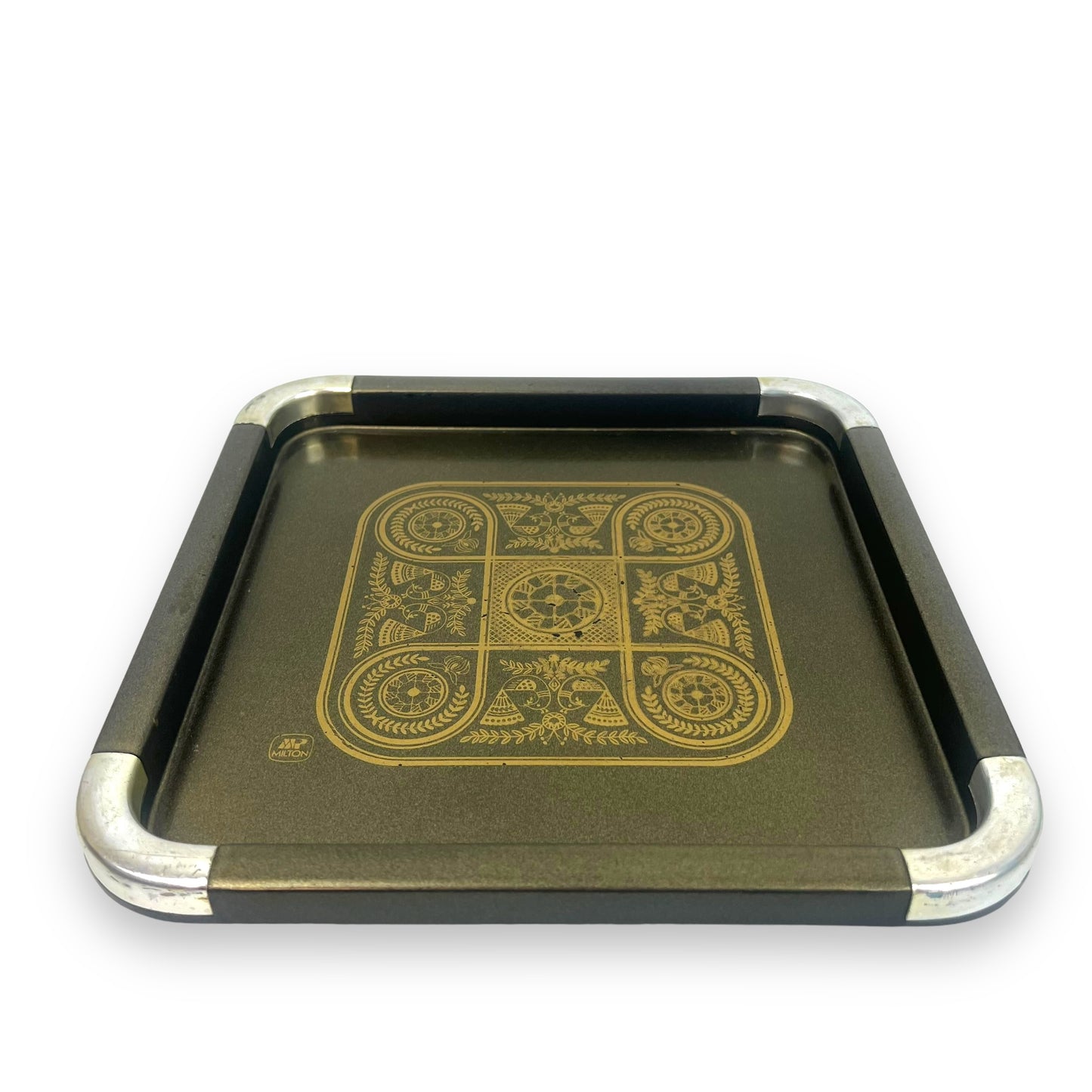 Retro Milton Black with gold decal plastic square tray