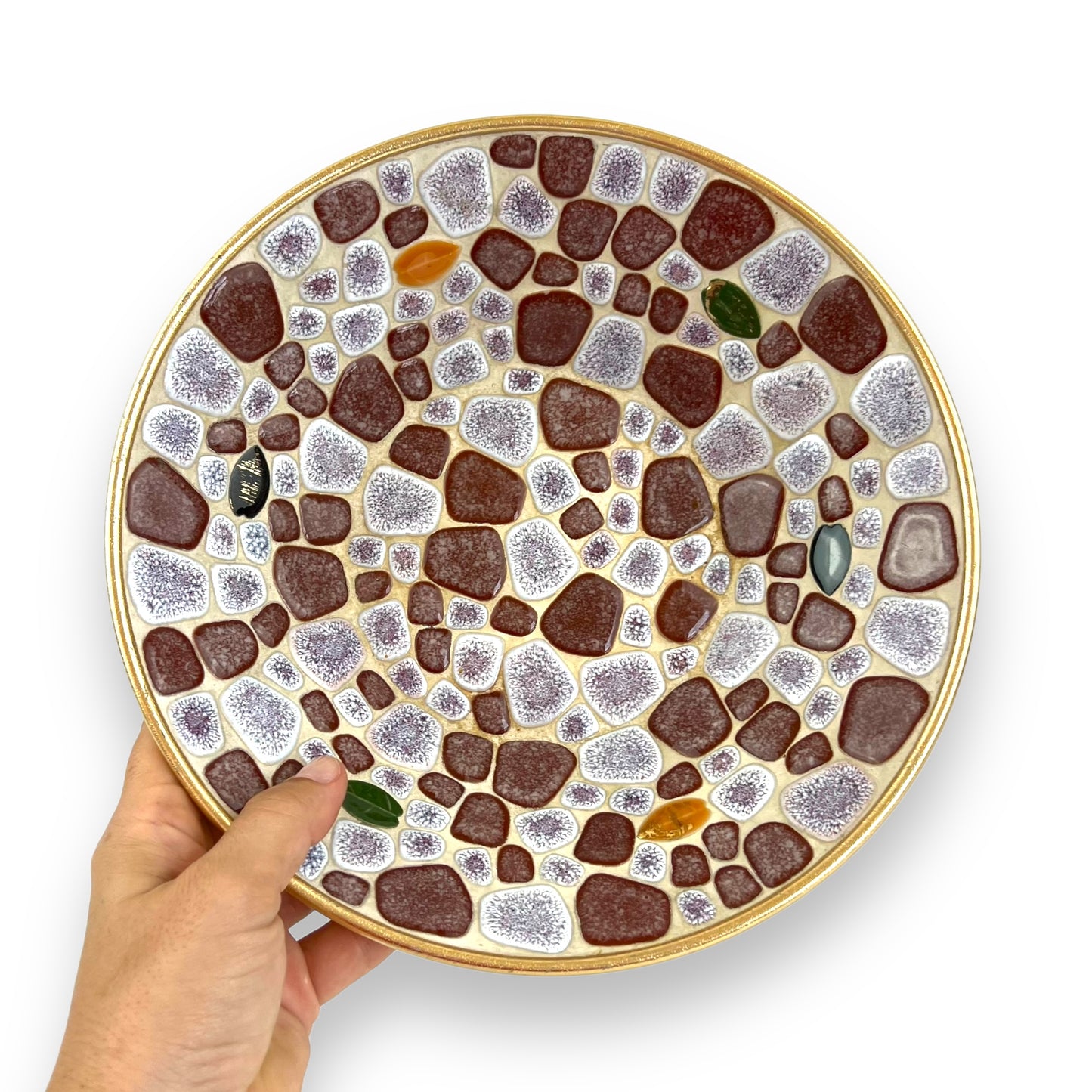 Mosaic Stone Bowl with Gold Base