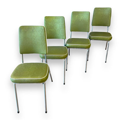 Set of 4 Vintage Green Vinyl Dining Chairs with Chrome Legs