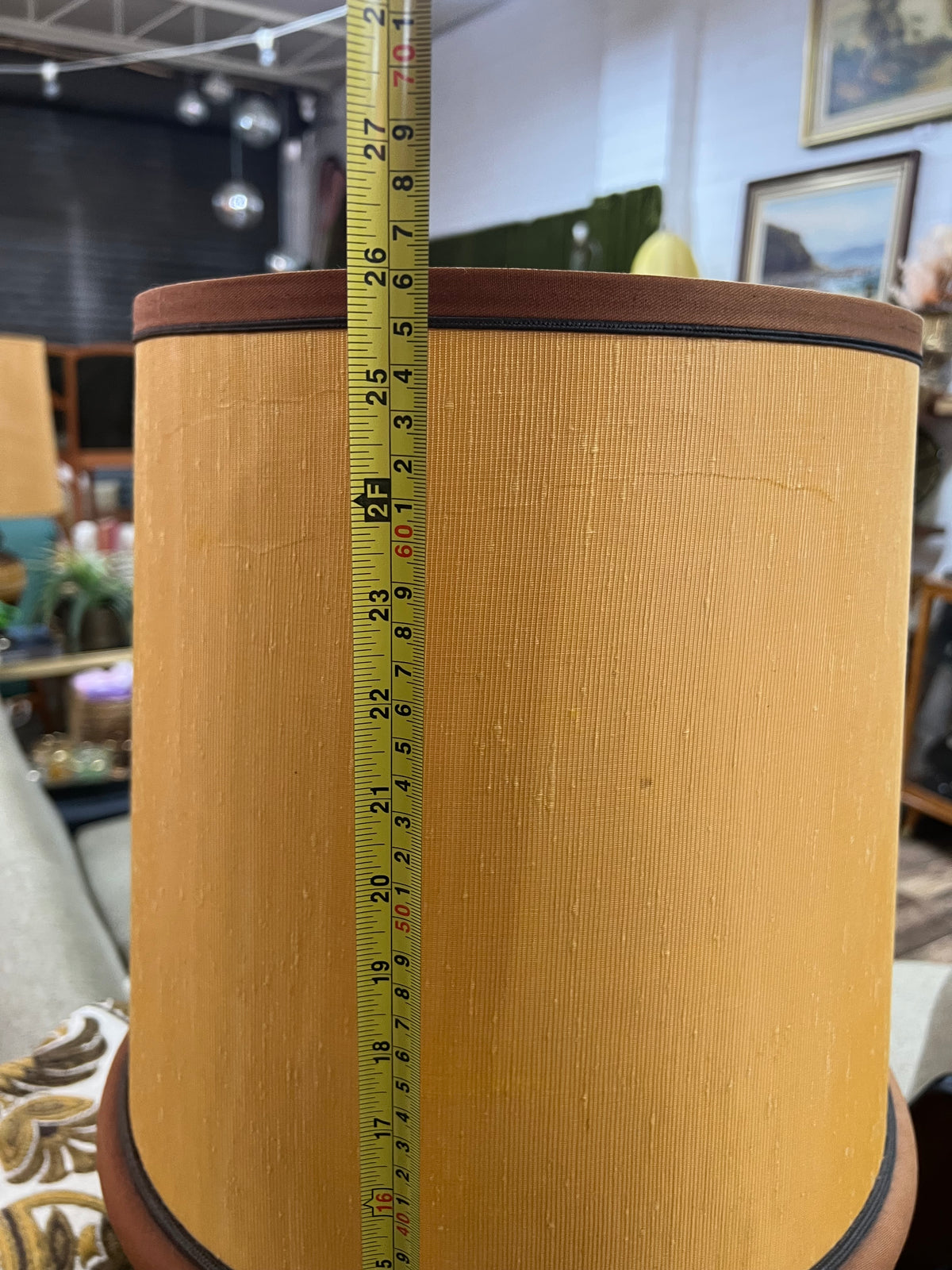 1970s Mustard & Brown Ceramic Table Lamp with Original Shade