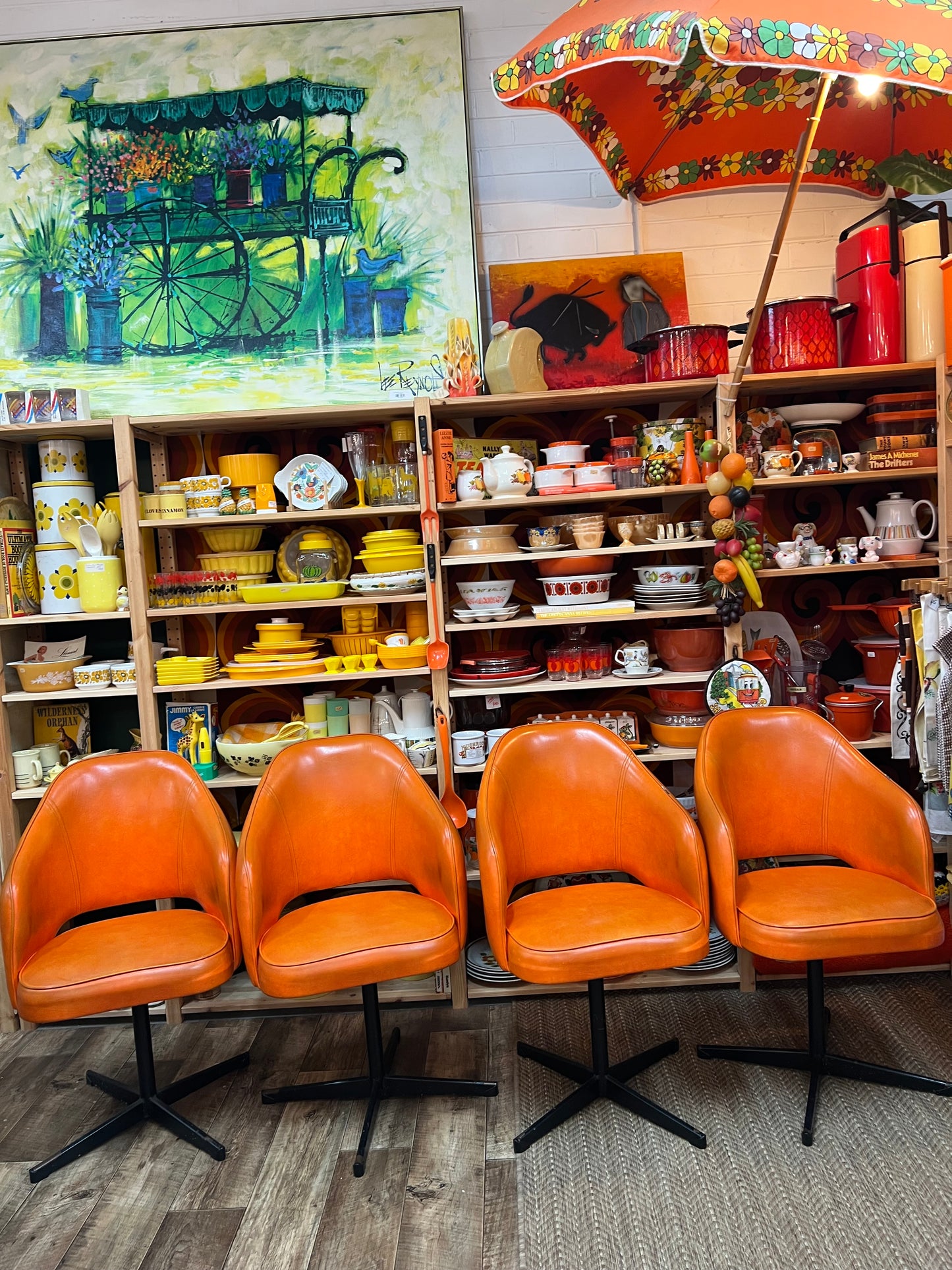Set of 4 Retro Orange Swivel Dining Chairs
