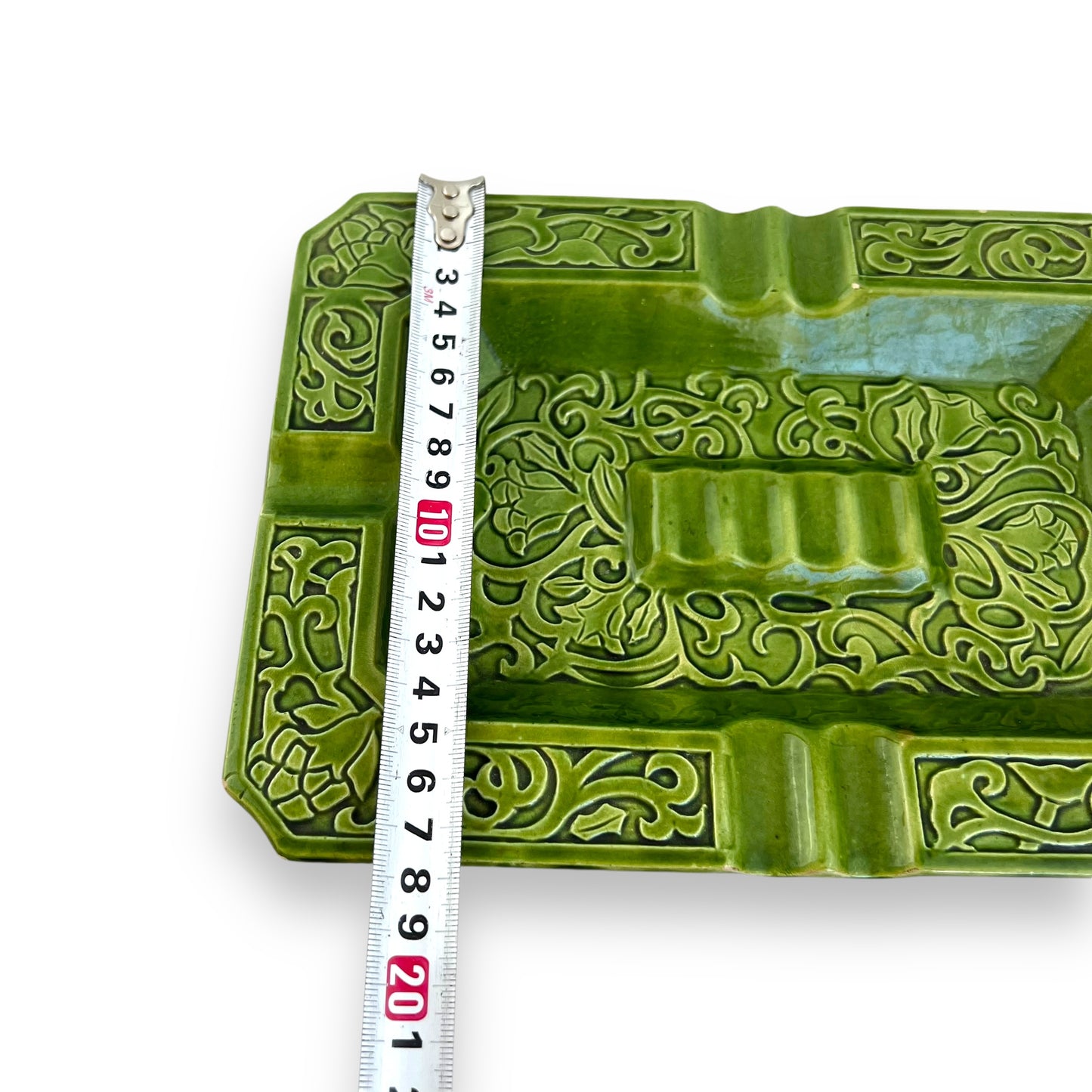 Green Ornate Pattern Ceramic Ashtray - Made in Japan