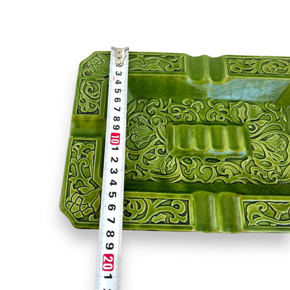 Green Ornate Pattern Ceramic Ashtray - Made in Japan