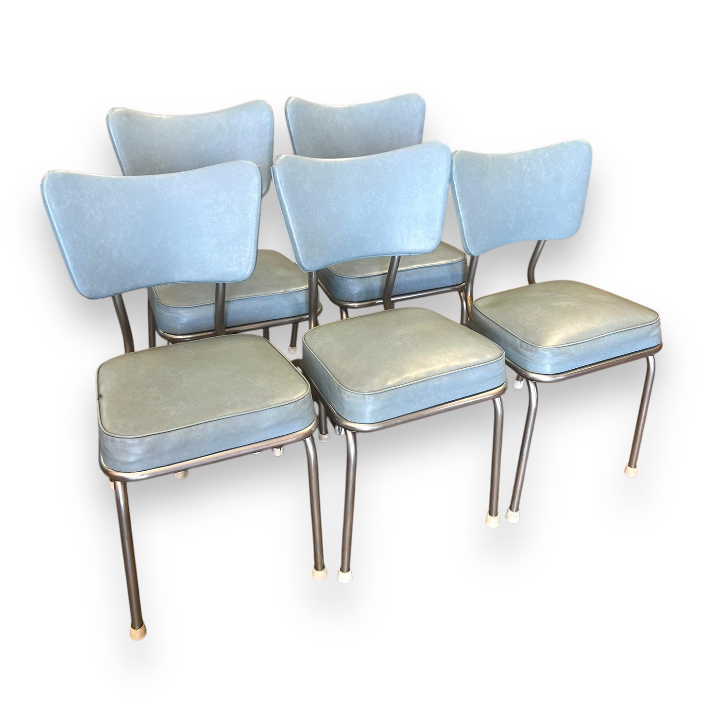 Blue Vinyl Dining Chair with Chrome Frame - Retro Mid-Century Modern Accent Chair