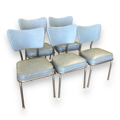 Blue Vinyl Dining Chair with Chrome Frame - Retro Mid-Century Modern Accent Chair