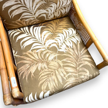 Cane Lounge Chair with brown palm print cushions