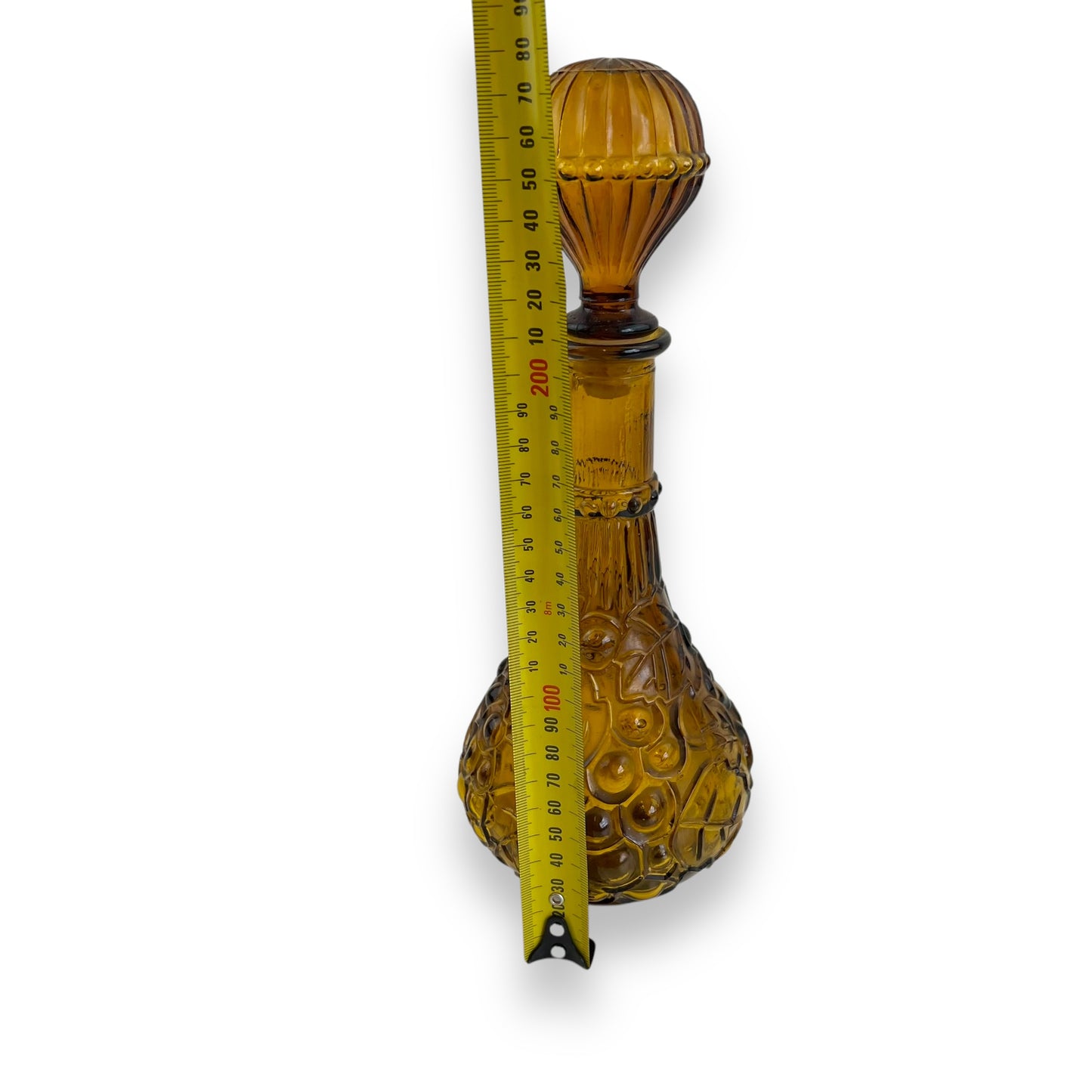 Amber Glass Decanter with Stopper – Textured Grapes & Vine Motif