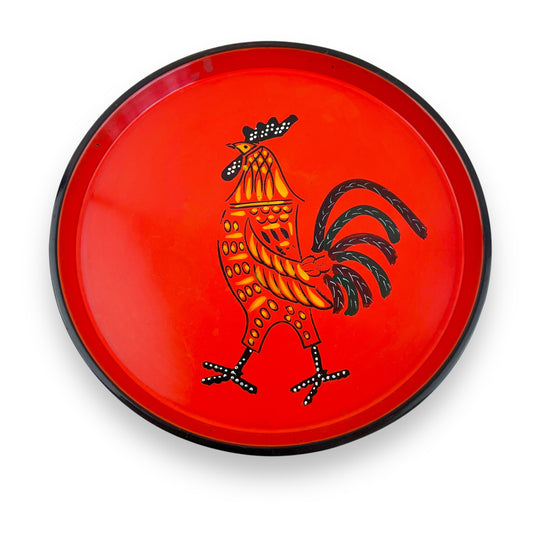 Red Round Plastic Rooster Tray