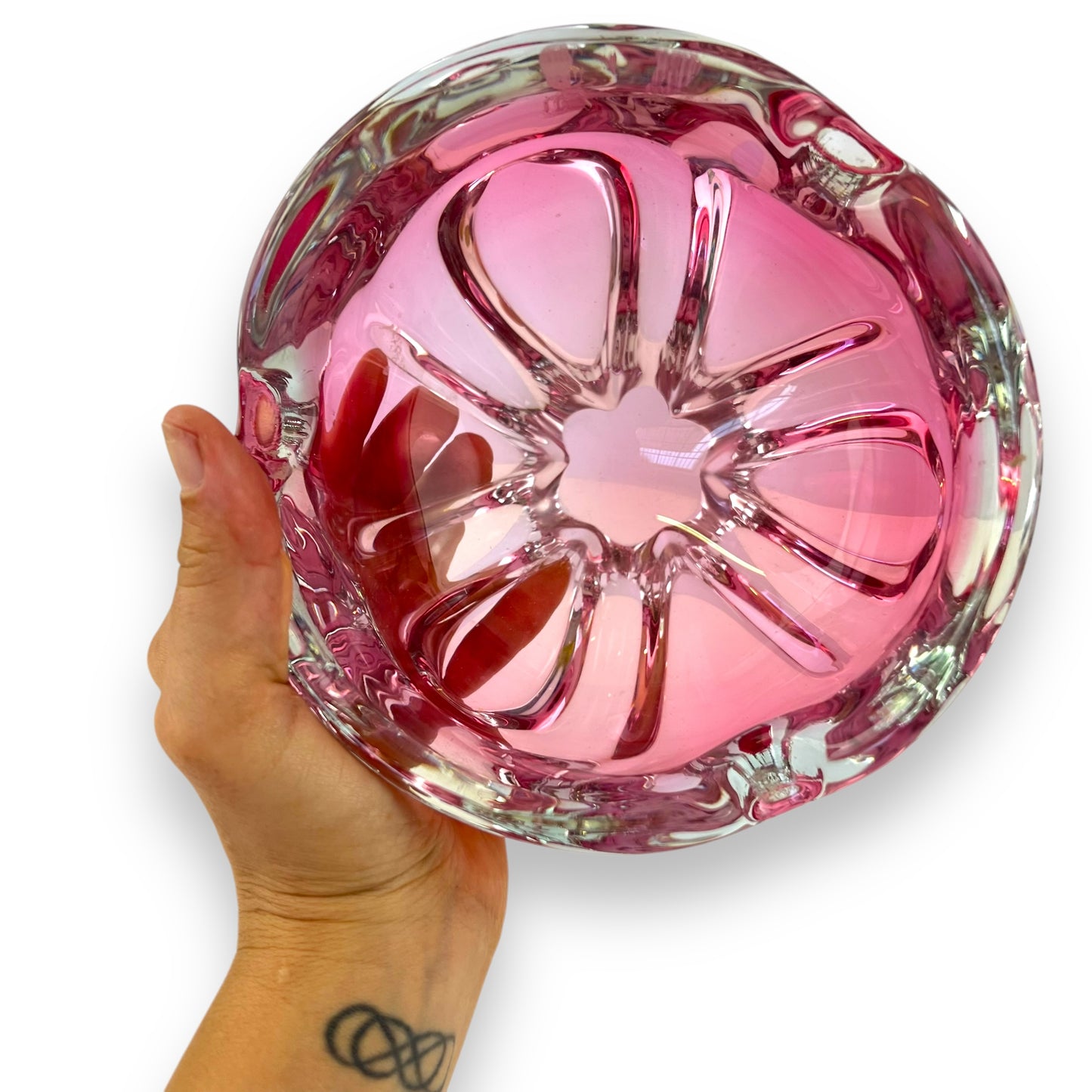 Pink and clear art glass dish