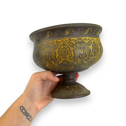 Brass flower etched rustic vase