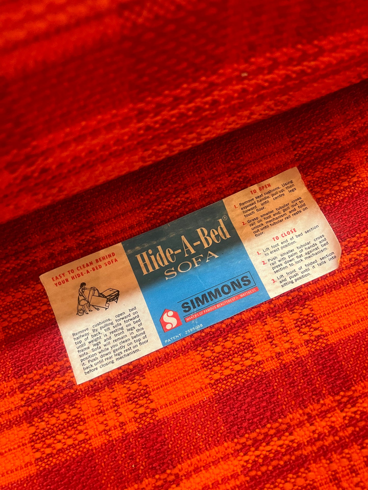 1970s Simmons Hide-A-Bed Sofa in Original Orange Plaid Upholstery