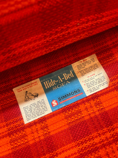 1970s Simmons Hide-A-Bed Sofa in Original Orange Plaid Upholstery