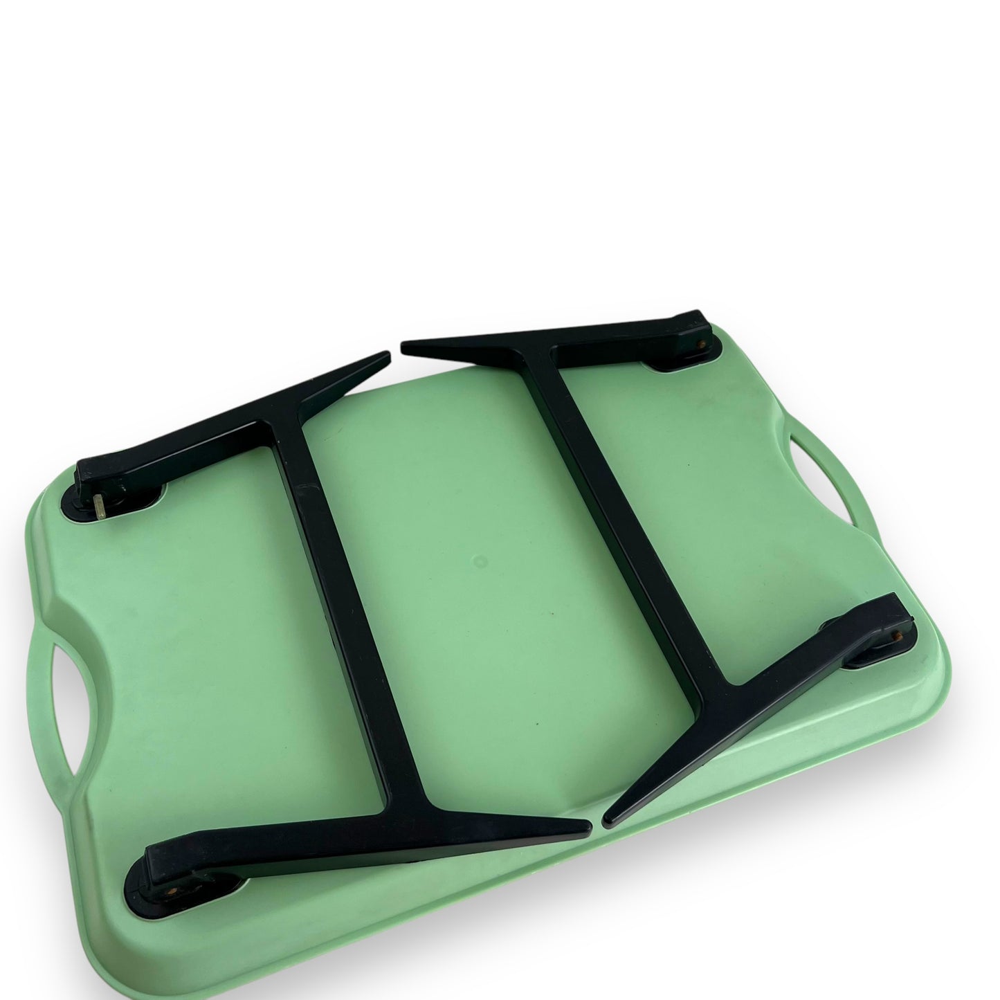 Green Plastic Breakfast tray black legs (1 pin in leg missing)