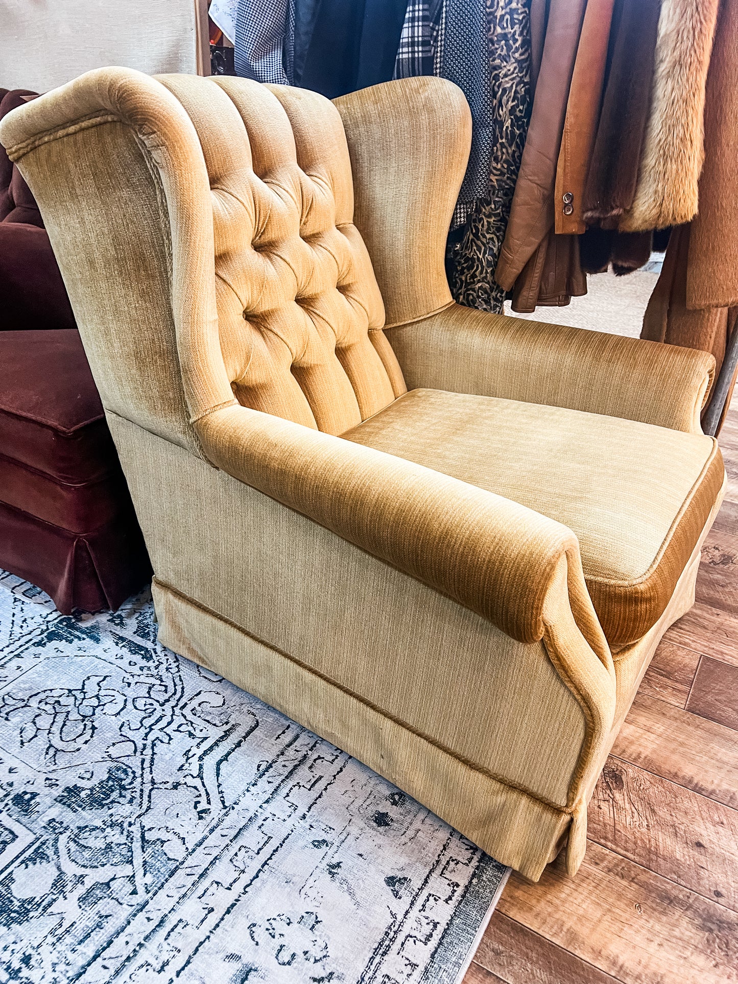 Golden Velvet Button-Back Armchair