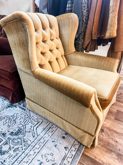 Golden Velvet Button-Back Armchair