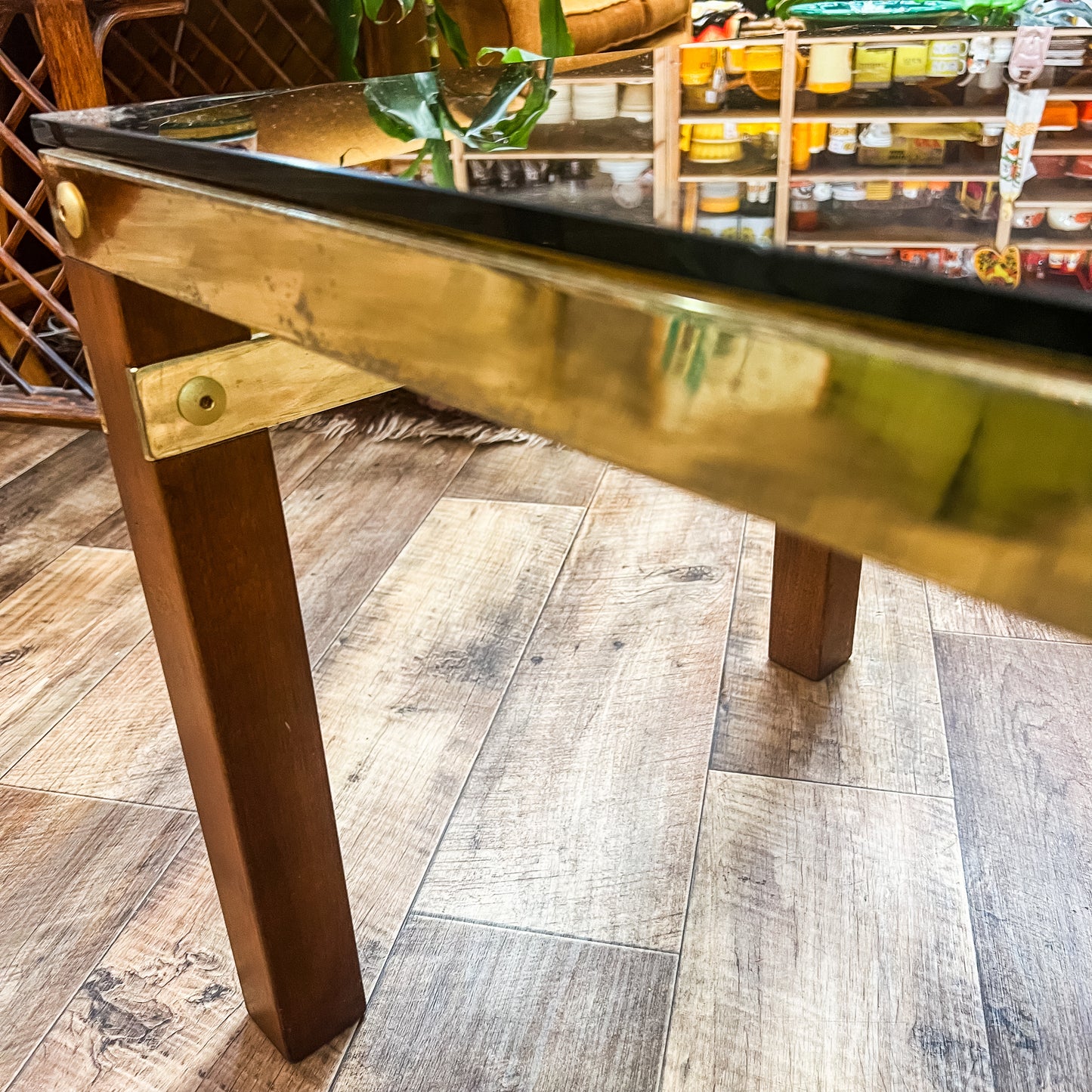 Brass and wood side table