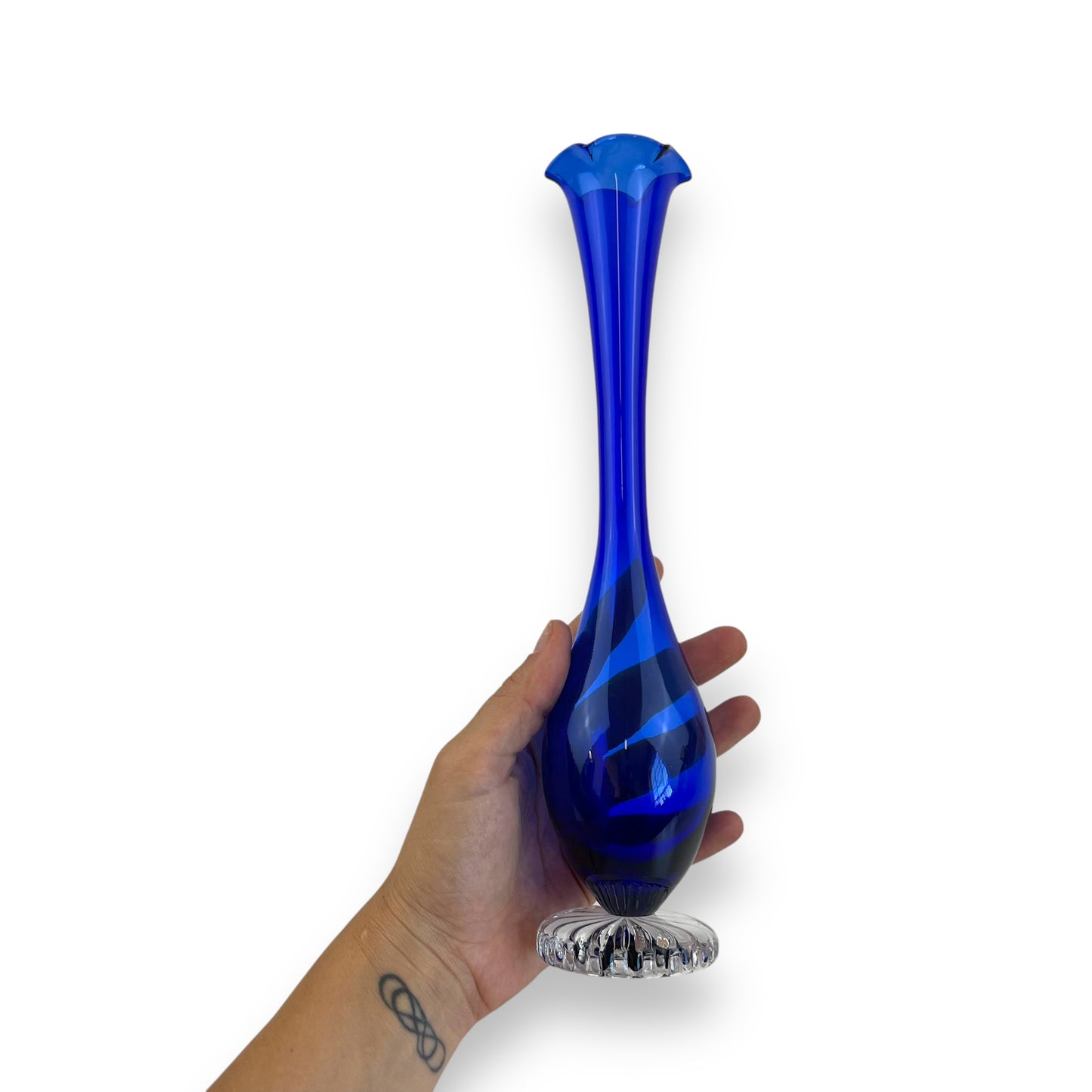 Cobalt Blue Art Glass Vase with Clear Base