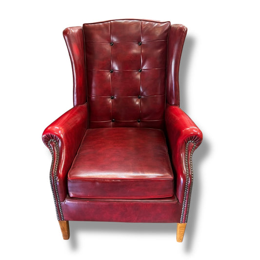 Red Wingback Armchair with Stud Detailing