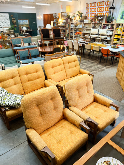 Mustard Yellow Bouclé Timber Lounge Chair