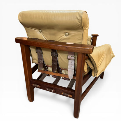 Fentoro Mid-Century Armchair with Strap Suspension & Deerhide Upholstery