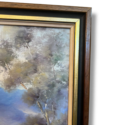 Australian Landscape Reproduction Painting by M. Beasy – Mountain View with Gum Trees