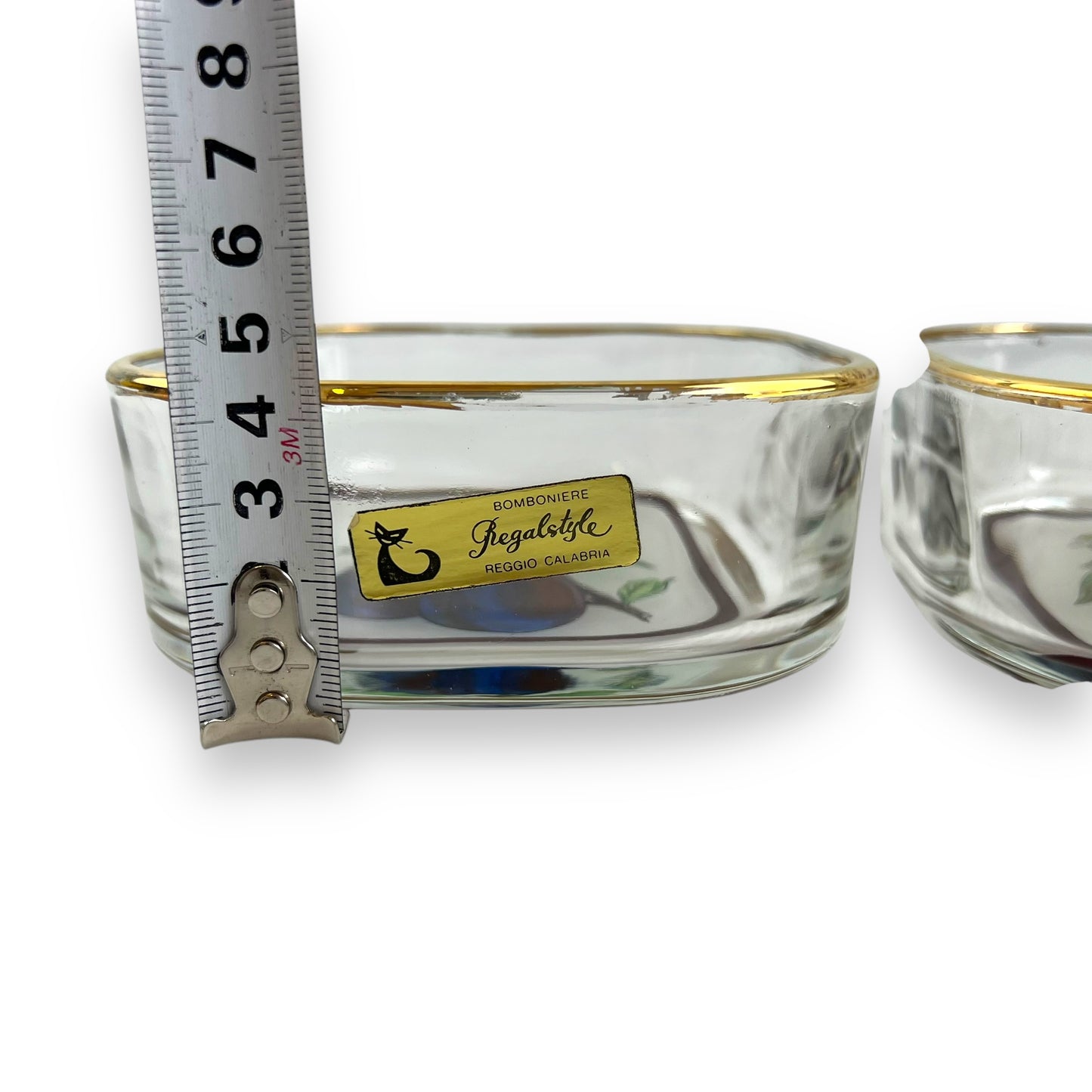 Gold rim round edge square glass fruit bowls set of 2