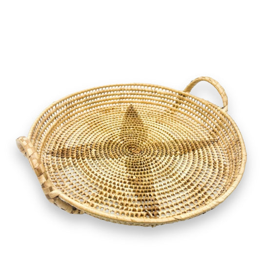 Woven Seagrass round tray with two handles