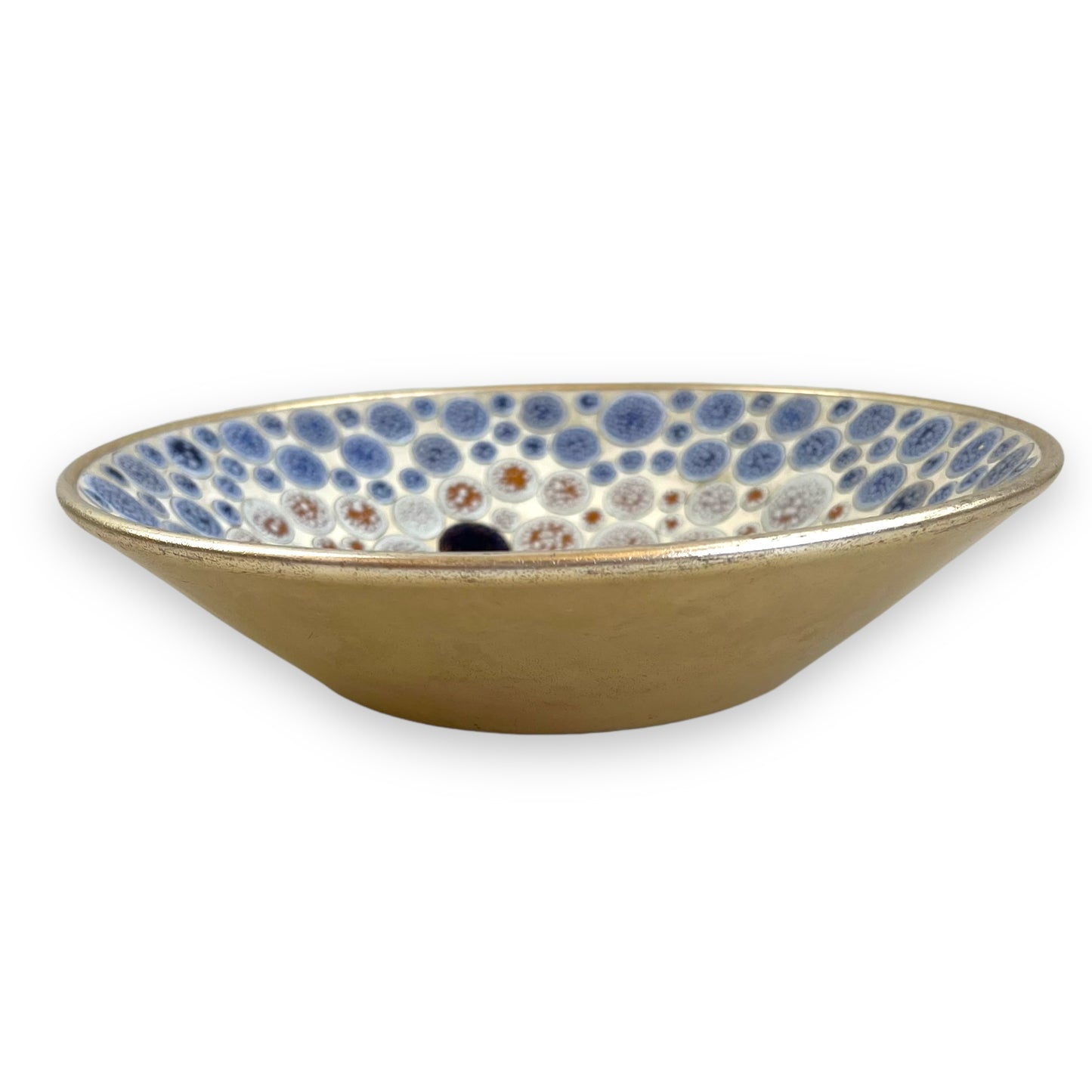 Mosaic Stone Decorative Bowl with Blue and Earth-Tone Pattern