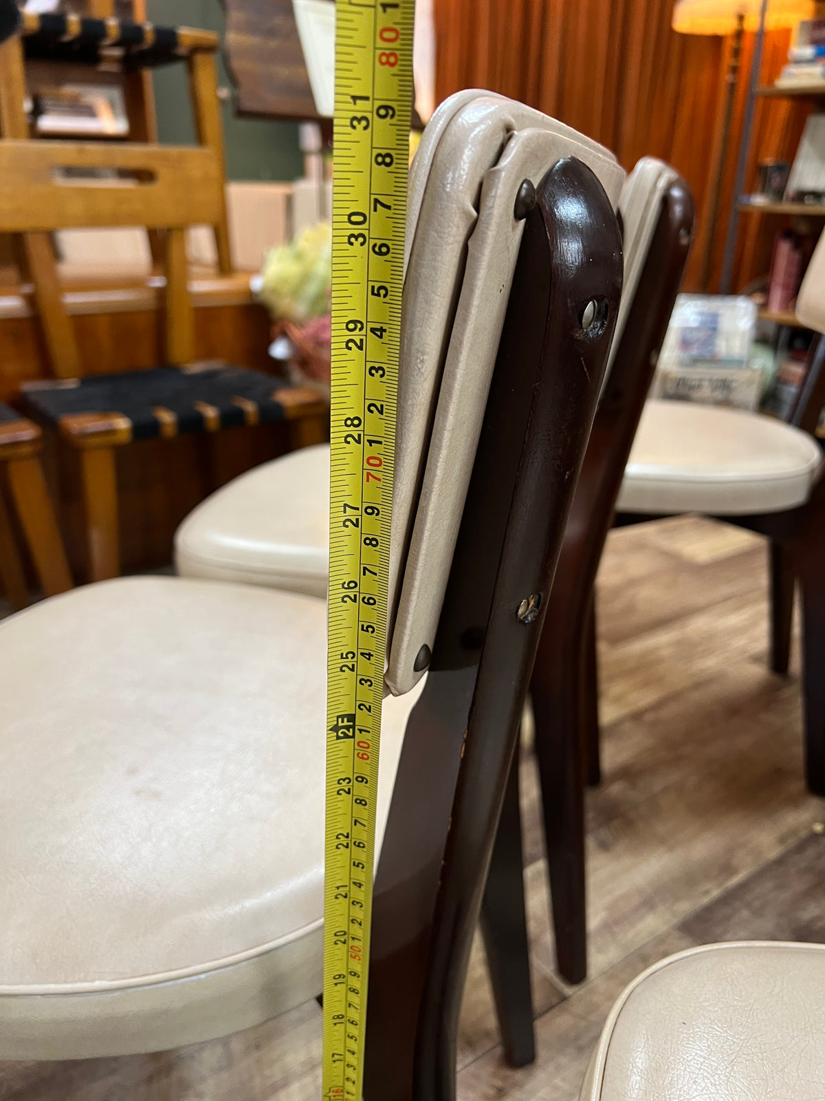 Set of 4 Dining Chairs – Cream Vinyl & Rosewood-Toned Timber