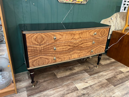 Vintage Flame Mahogany 3 Drawer Chest of Drawers with Glass Top