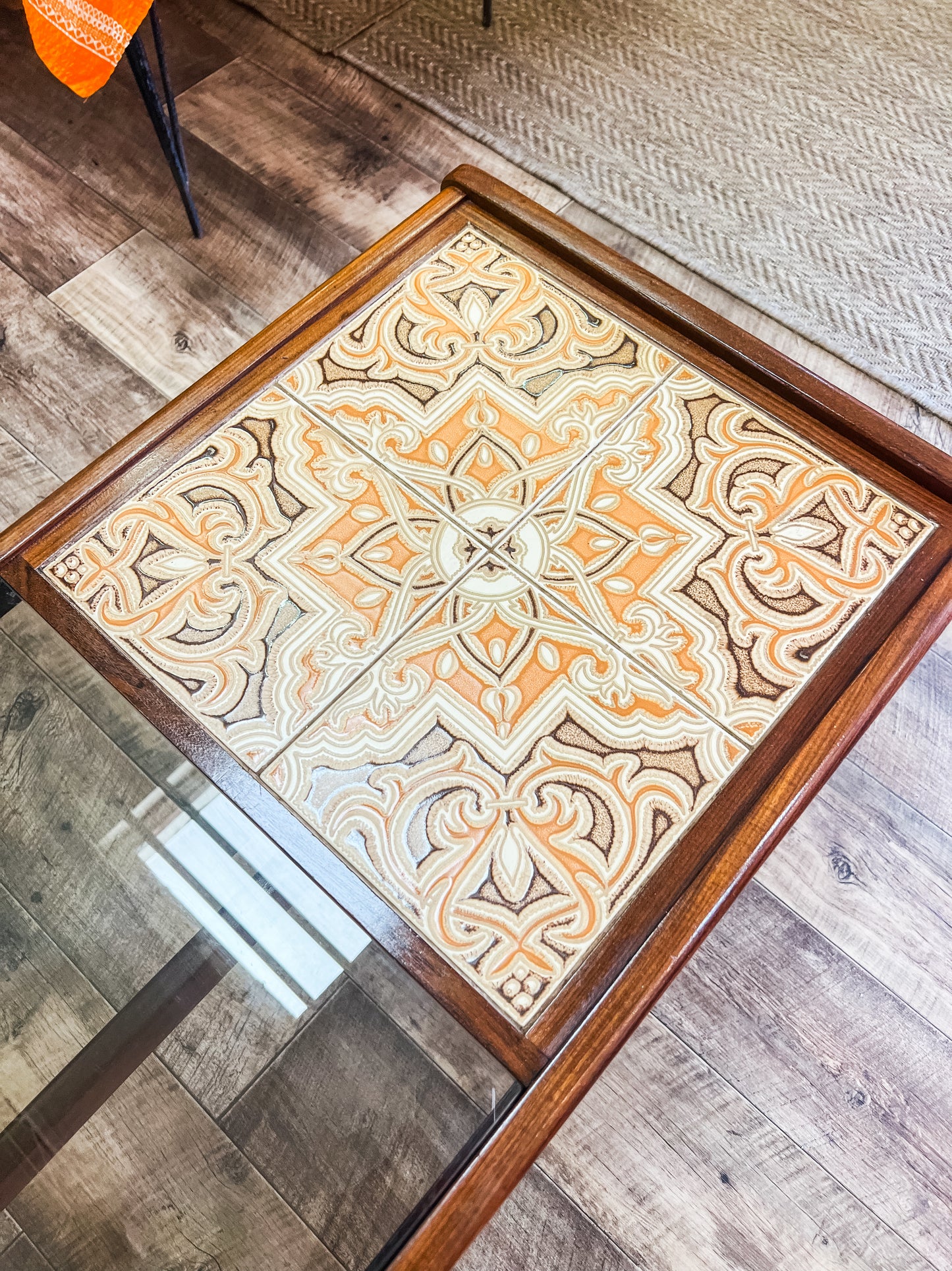 G Plan Teak Coffee Table with Smoked Glass & Ceramic Tile Inlay – 1960s