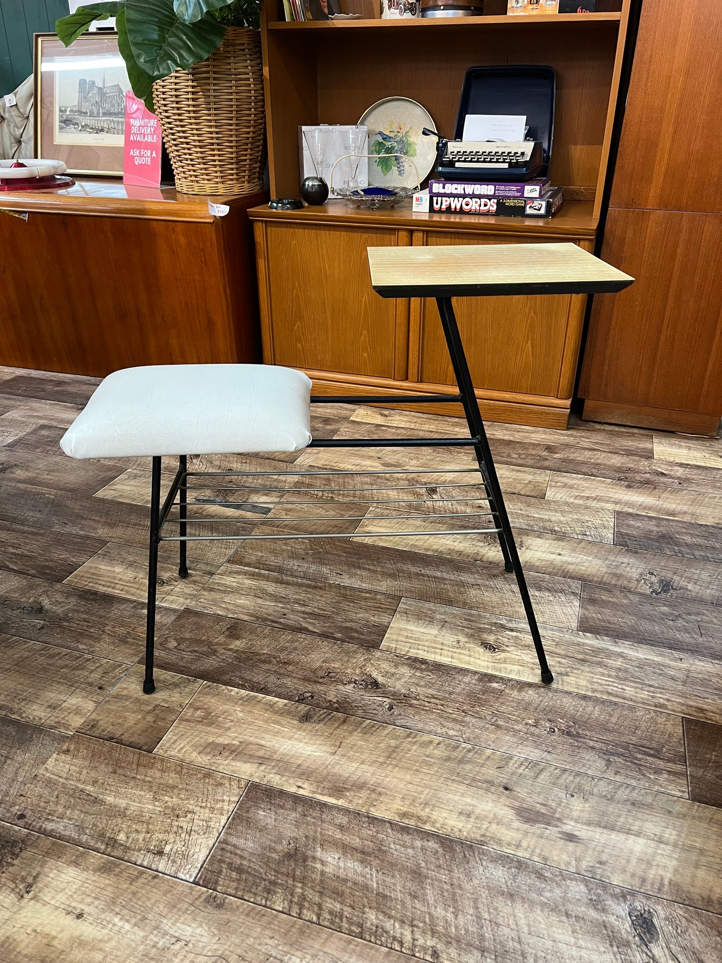 Telephone Table with Vinyl Seat & Laminate Top